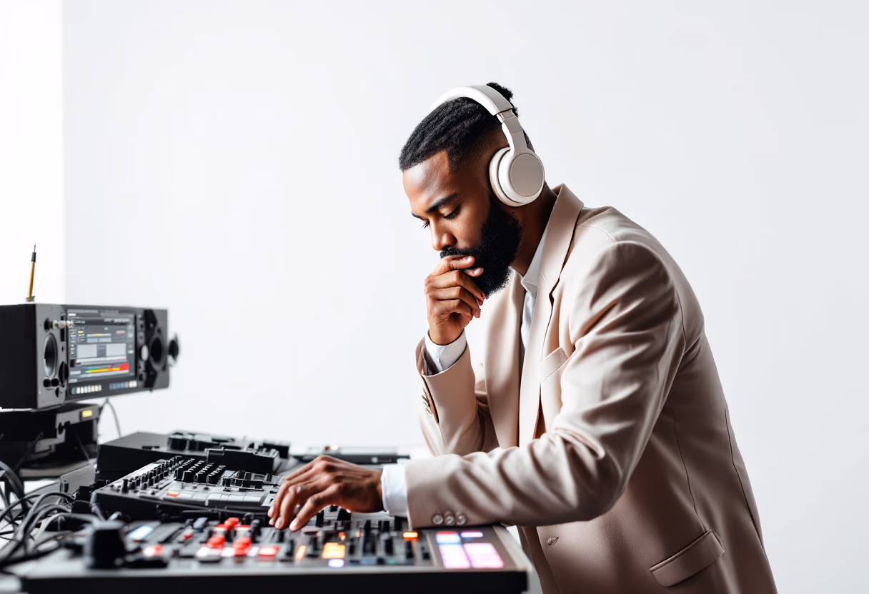 image of music producer at console