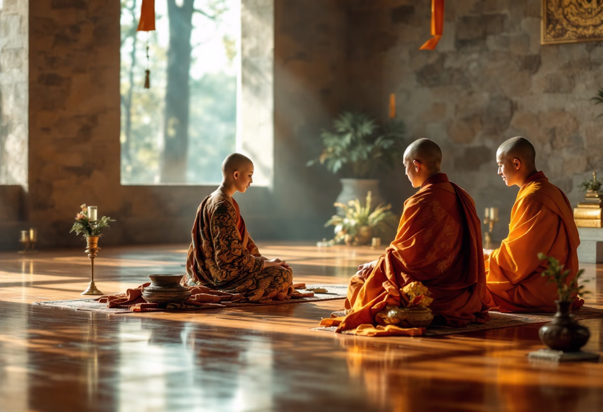 image from inside a buddhist temple during a ceremony