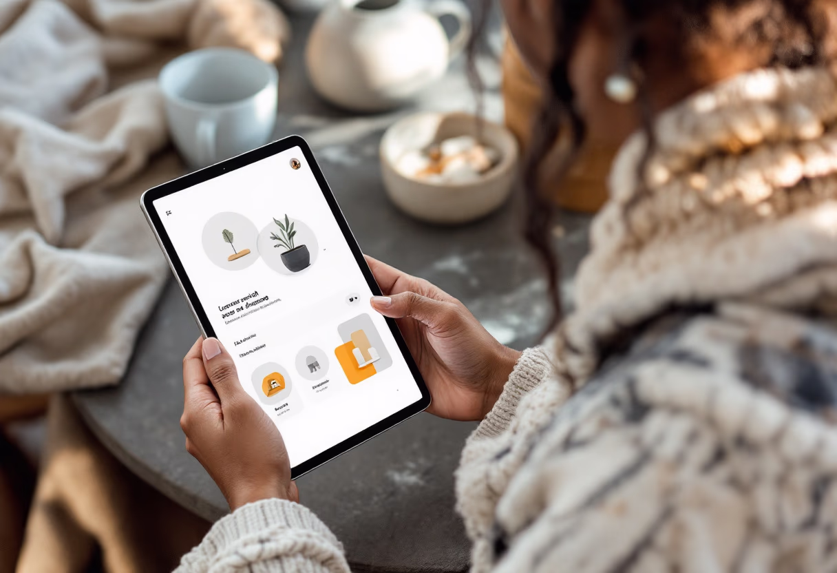 image of person using a consumer app interface on a tablet