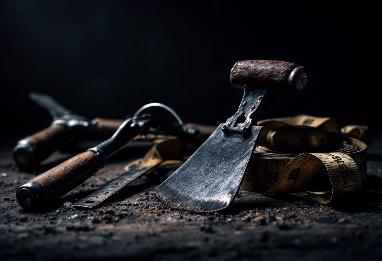[background image] of old construction tools for a roofing contractor