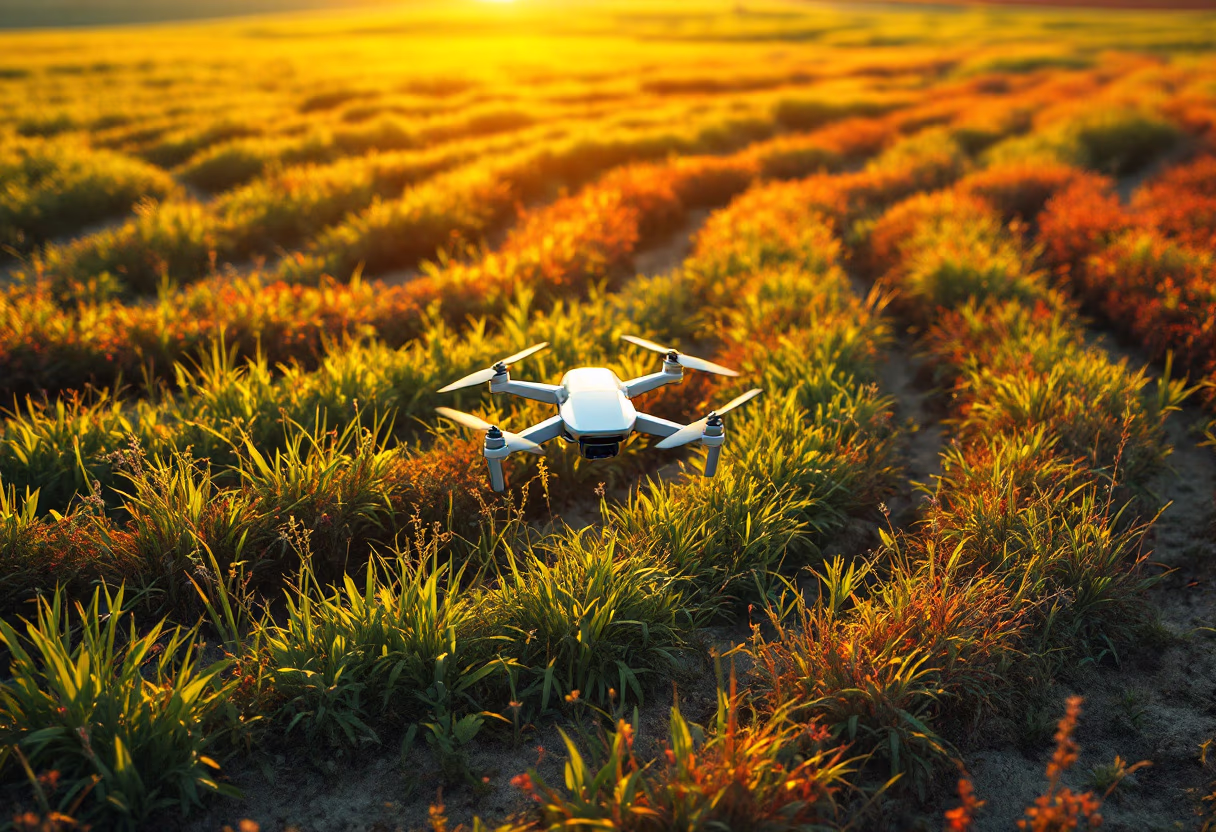 image of drone surveying crops
