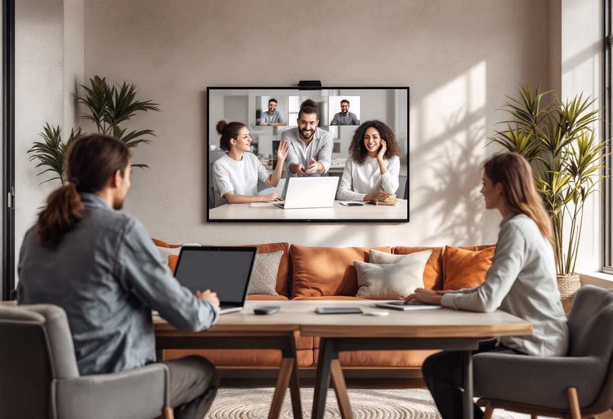 image of busy office with team collaborating (for a fintech company)