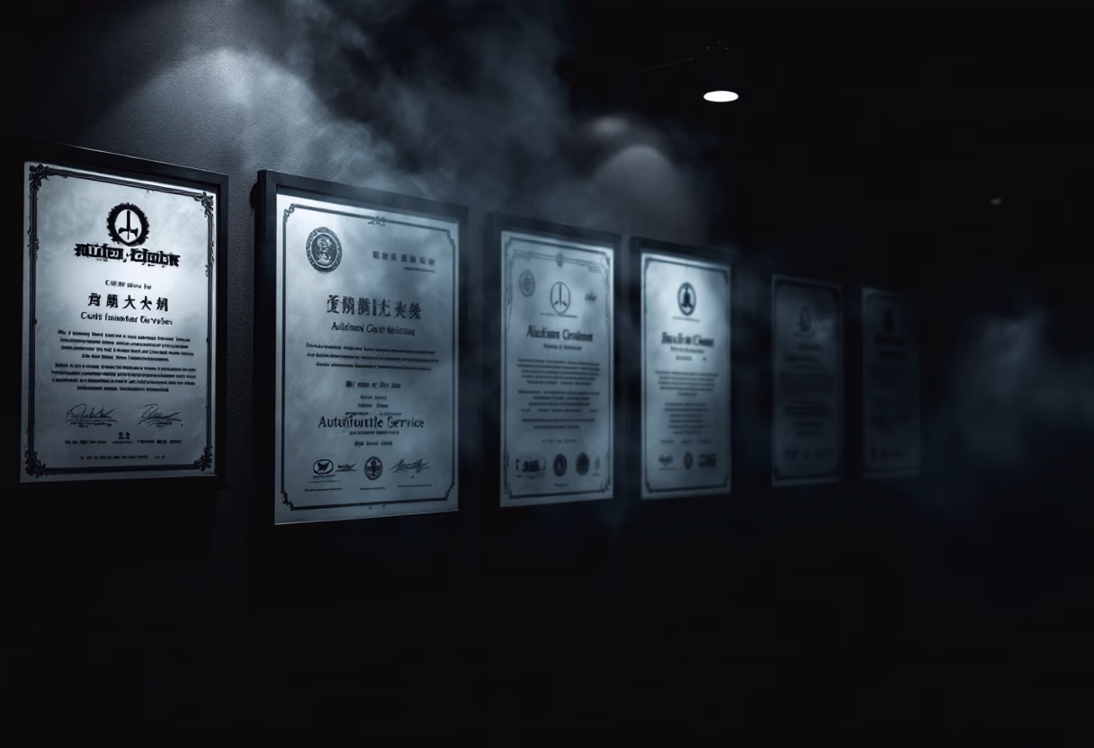 image of awards and certifications displayed (for an automotive service)