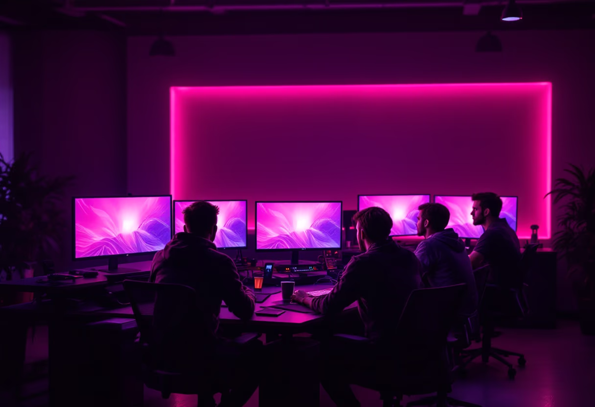 [background image] game development studio working session