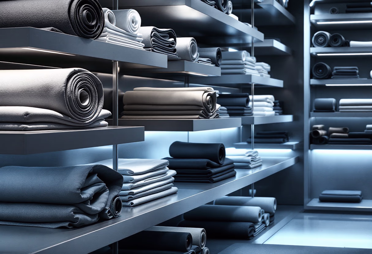 [background image] image of fabric rolls on shelves (for a tailors & alteration shop).