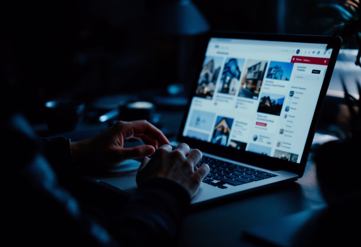 image of users browsing property listings on a laptop (for a real estate tech)