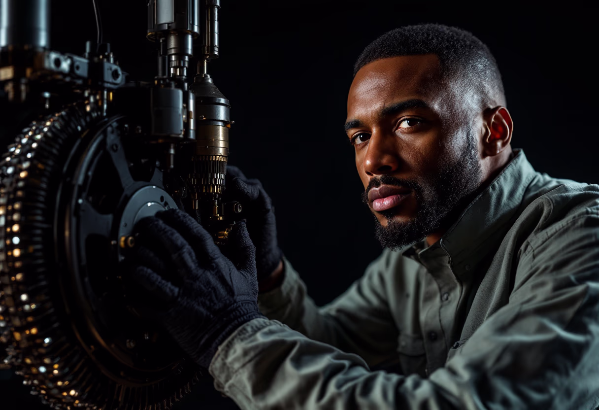 technician with modern agricultural equipment