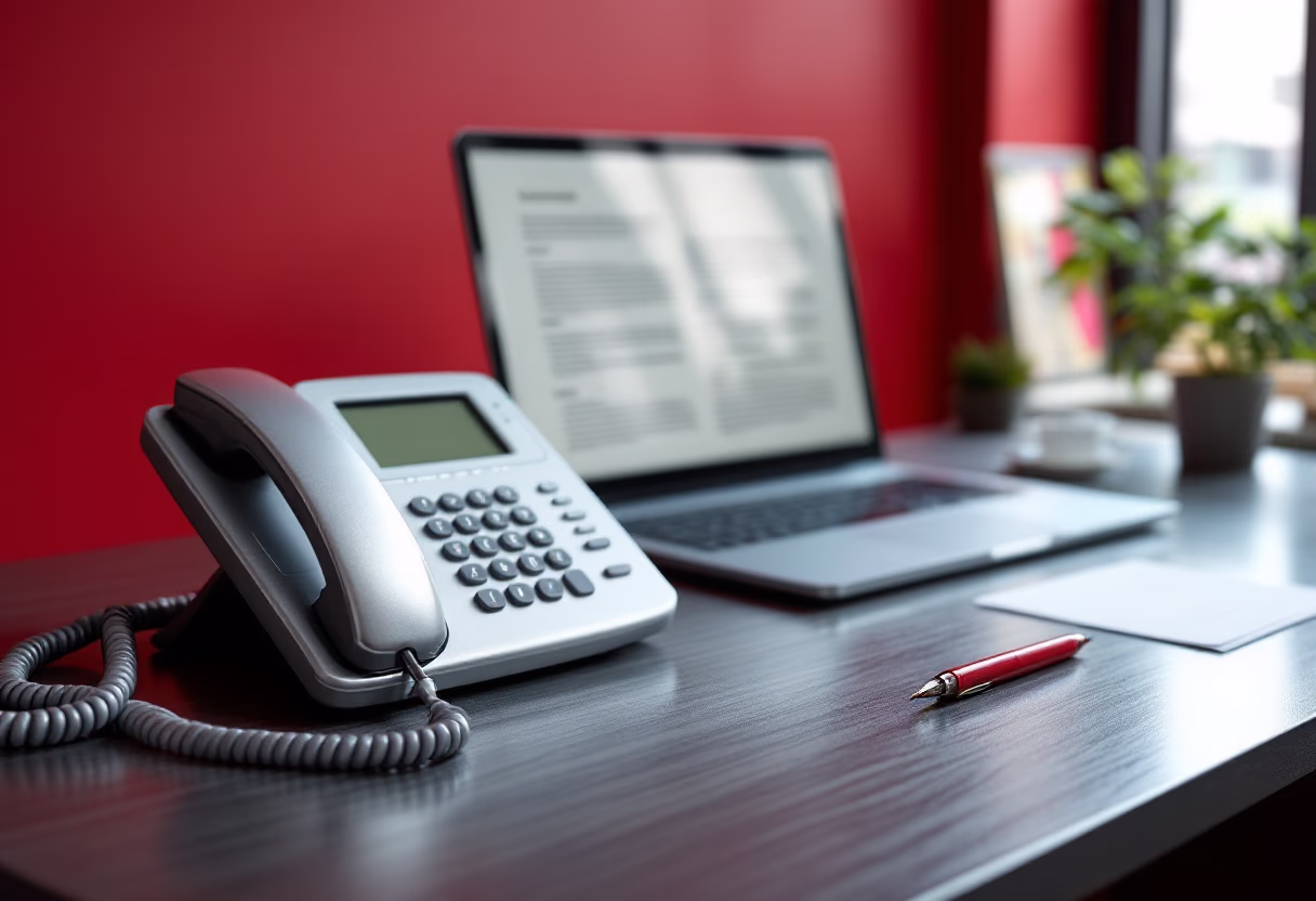image of telephone and computer on desk (for a law firm)