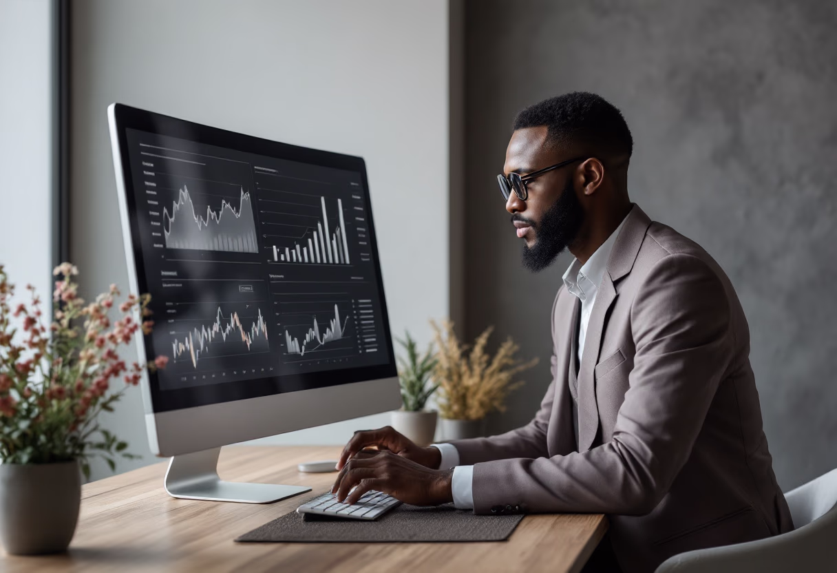 image of a person analyzing data charts
