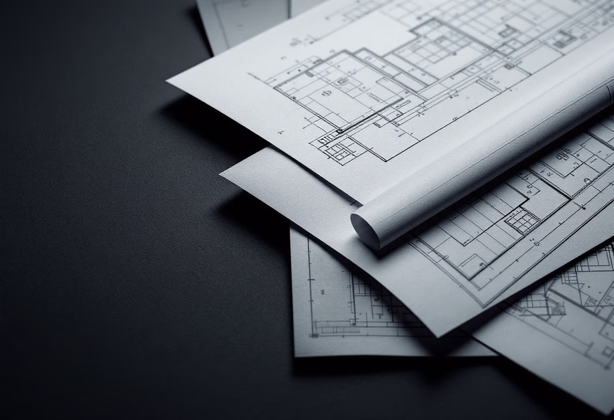 [background image] of architecture plans (for a roofing contractor)