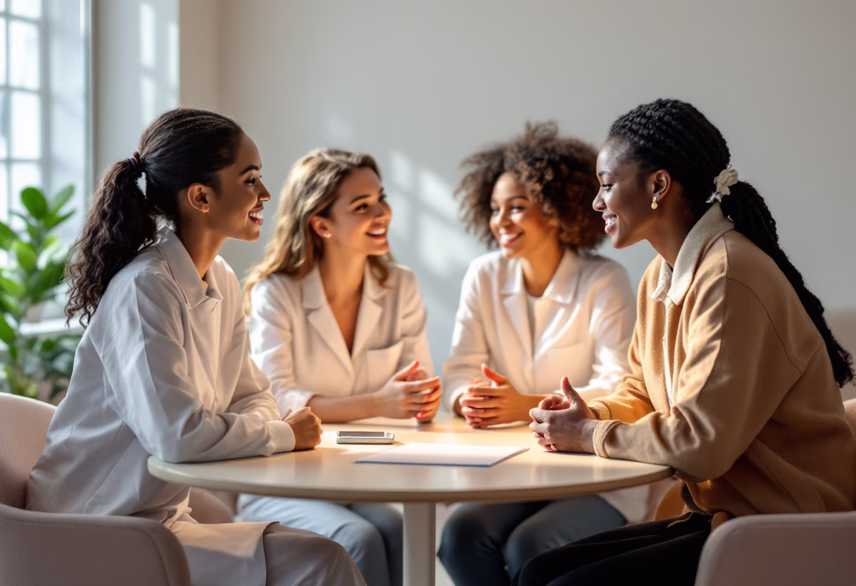 image of parents and staff discussing enrollment
