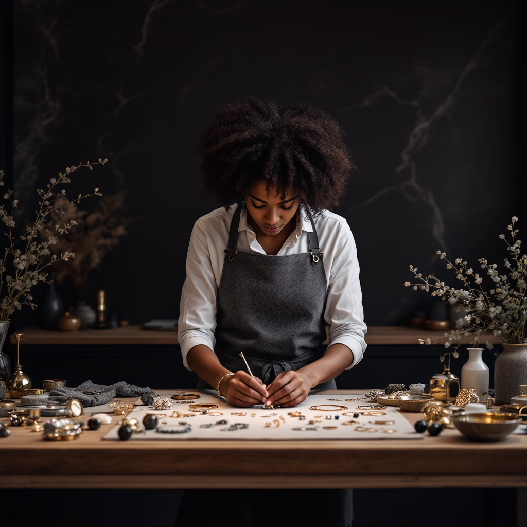 [team] image of designer in studio (for a jewelry store)