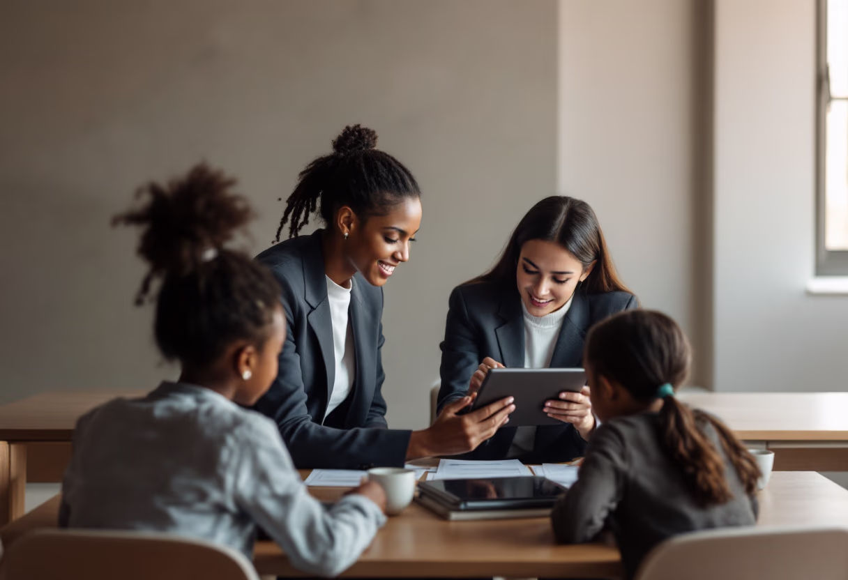 image of a teacher interacting with students using digital tools for an edtech