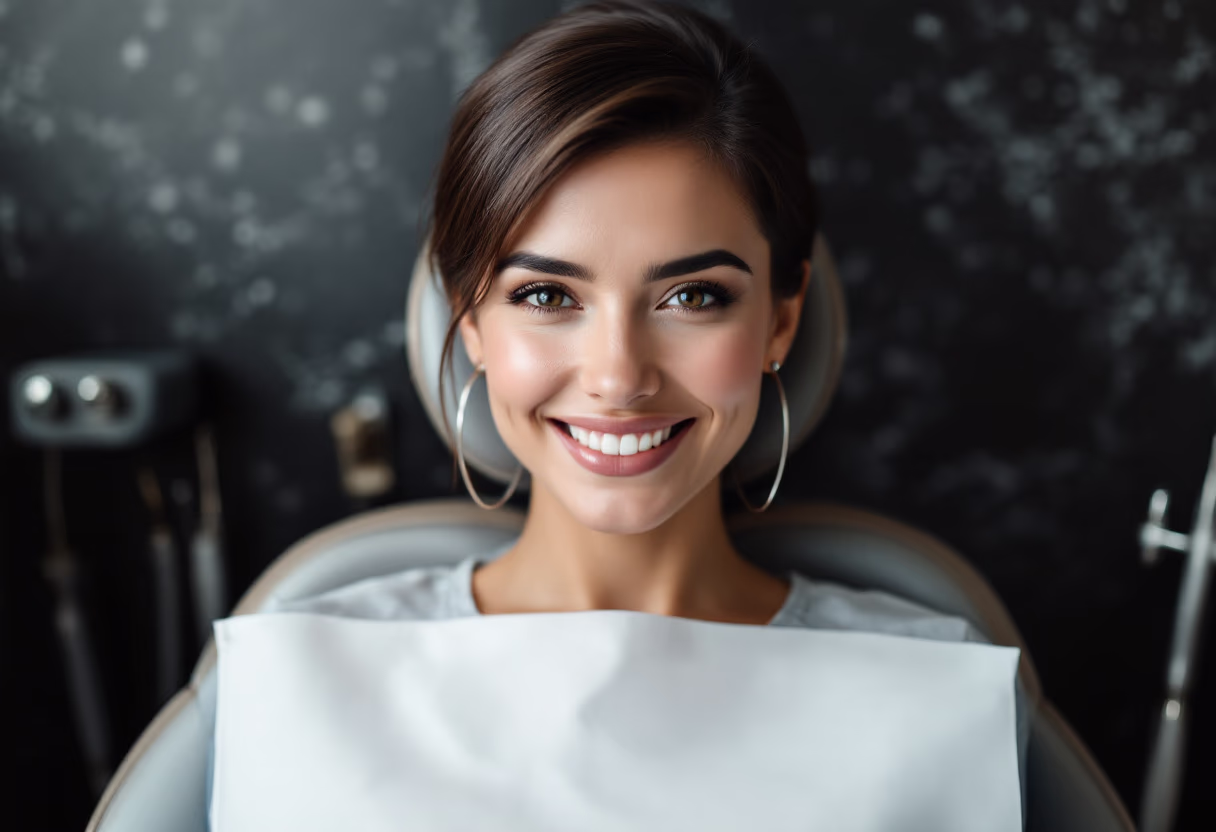 image of a smiling patient in a dental chair for a dental office