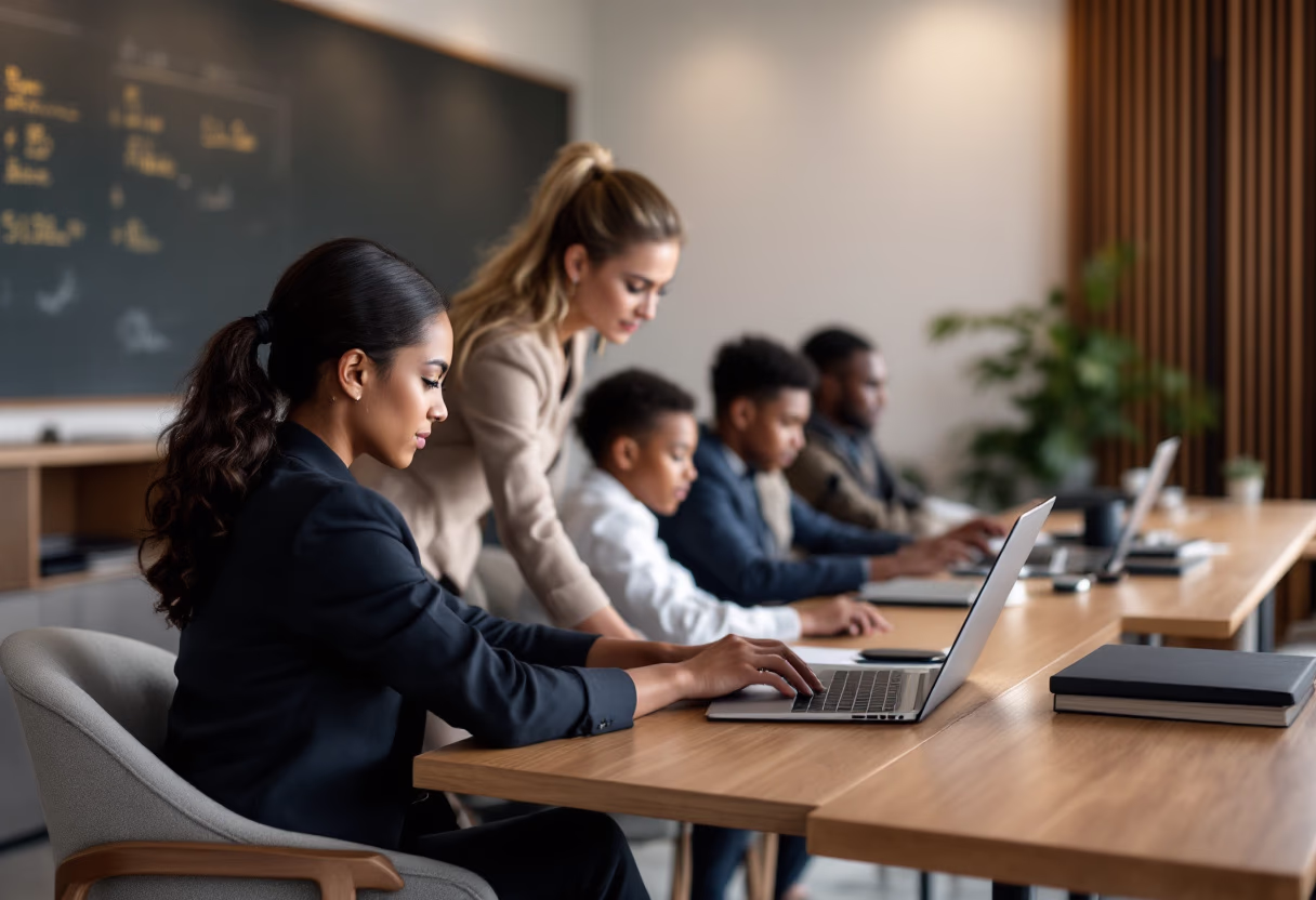 image of a teacher interacting with students using digital tools for an edtech