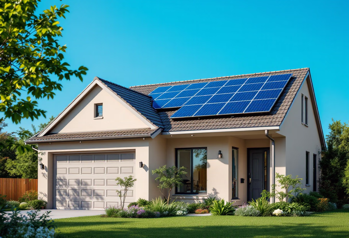 image of a stylish suburban home with solar panels