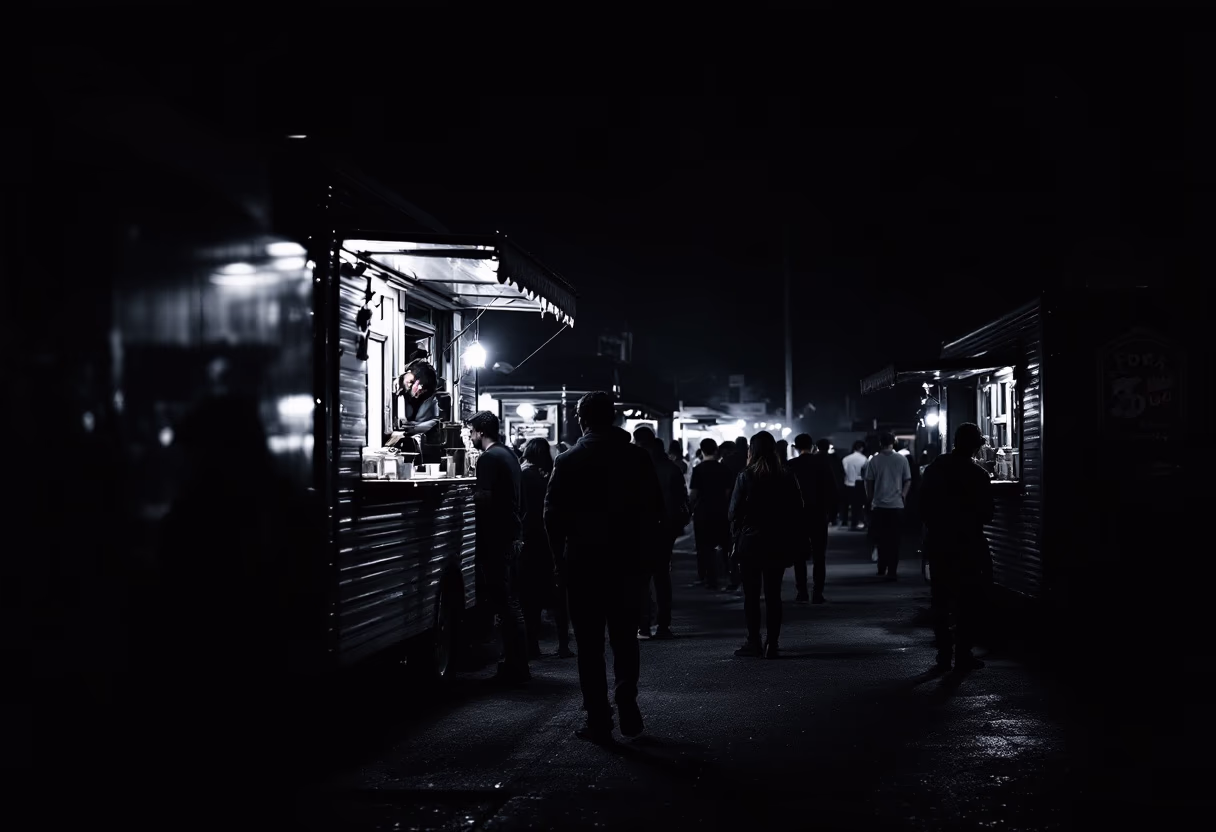 [background image] image of bustling food truck scene