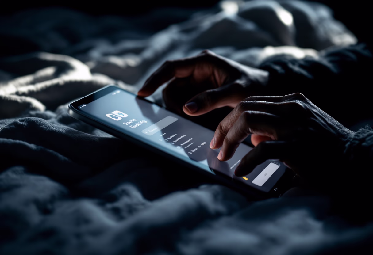 image of hands interacting with a tablet screen (for garment care service)