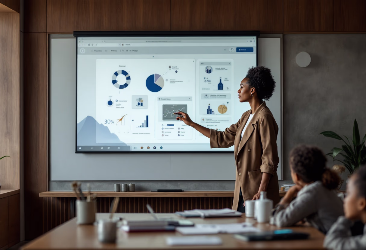 image of teacher using a smartboard (for edtech)