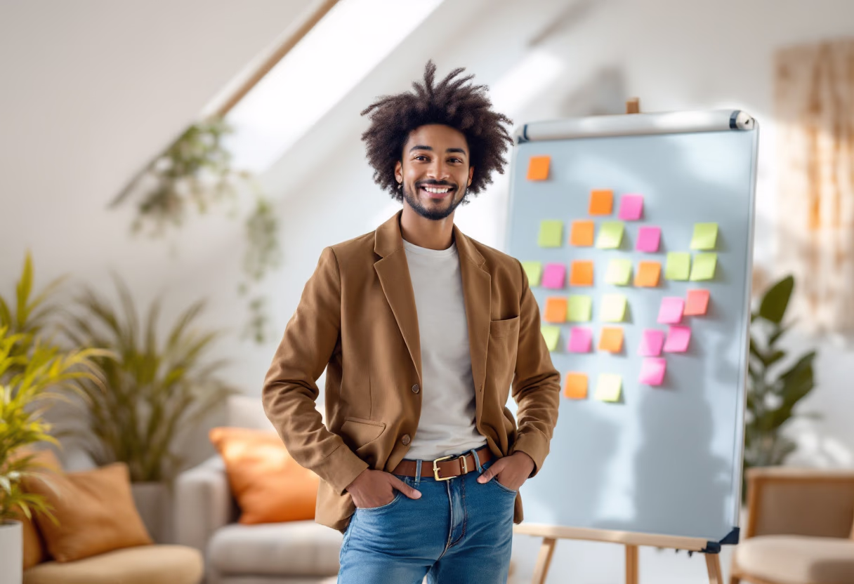 image of a person brainstorming ideas (for a productivity tools business)