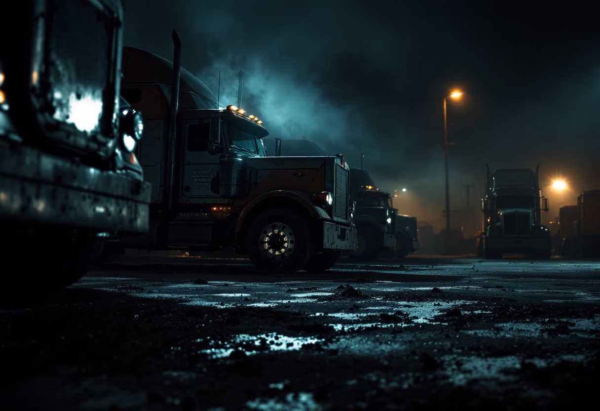 [background image] image of truck depot