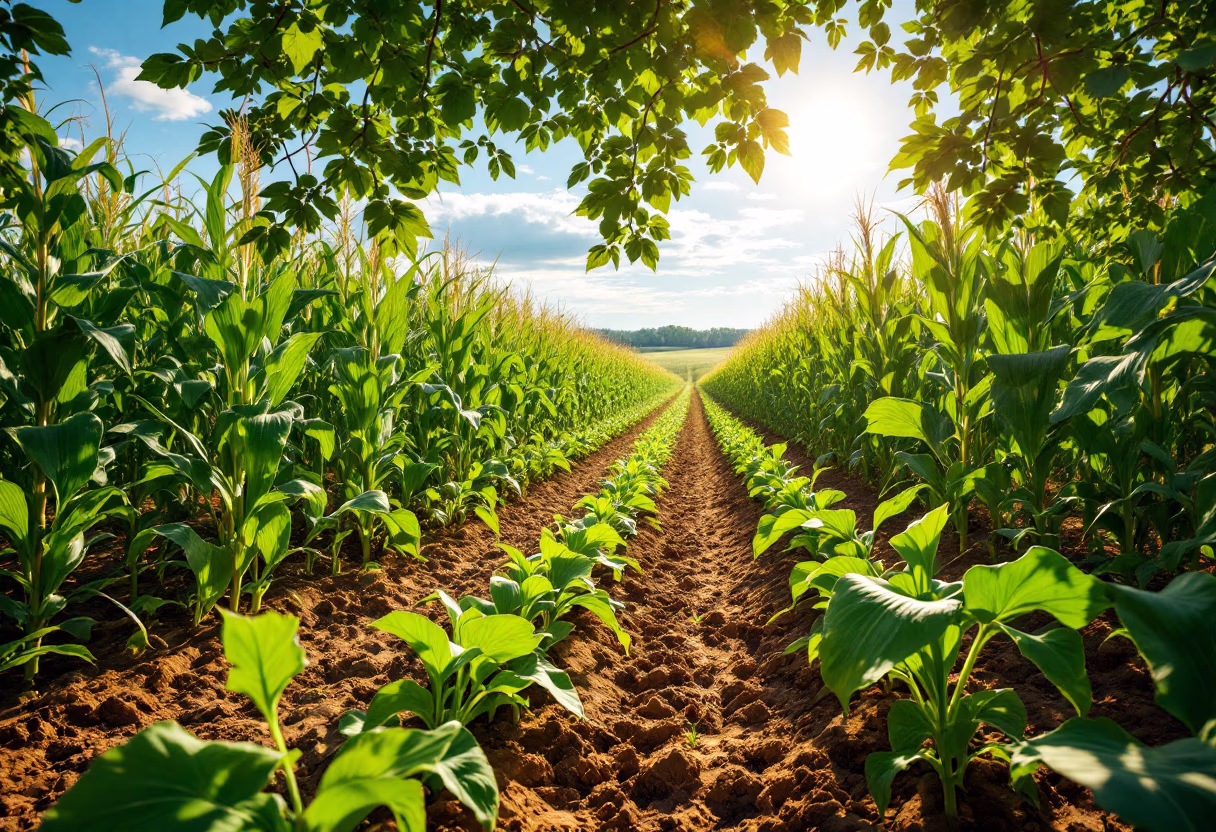 image of field with crops under midday sun