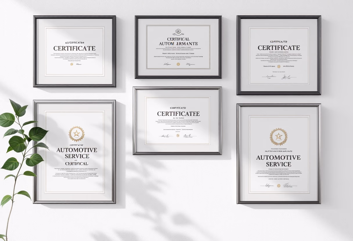 image of awards and certifications displayed (for a automotive service)