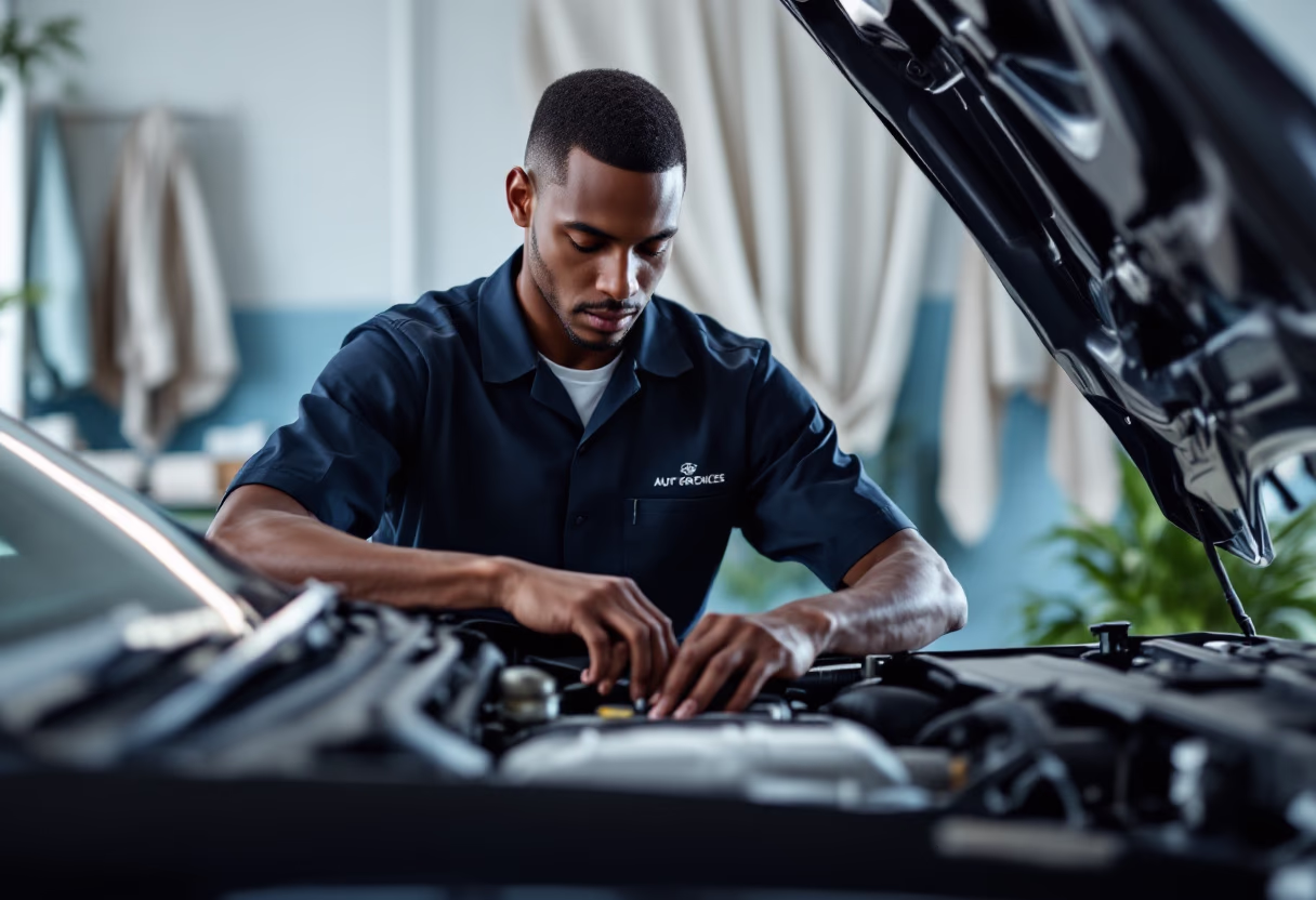 image of mechanic at work in auto dealership service center