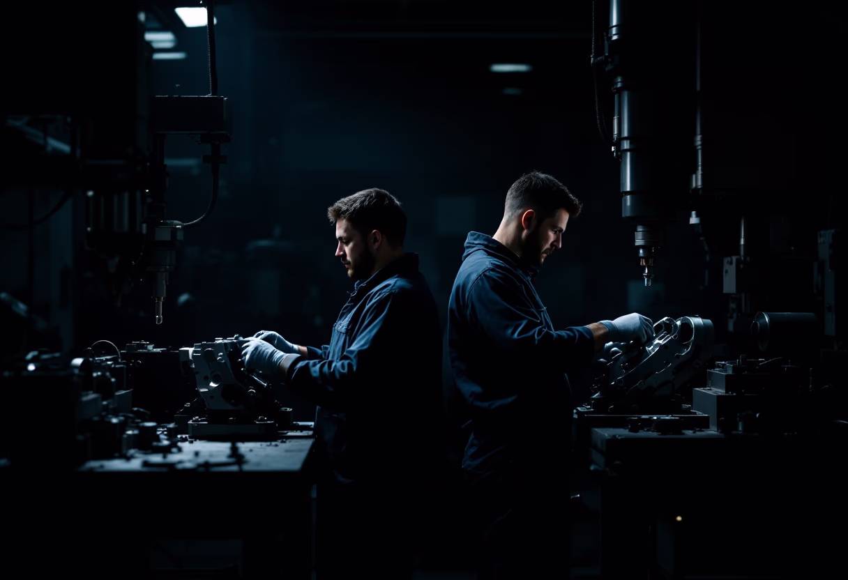 image of workers at machining station