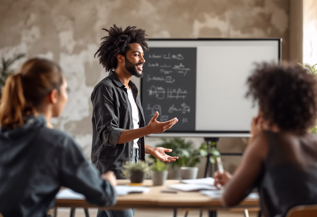 image of teacher using a smartboard (for a edtech)