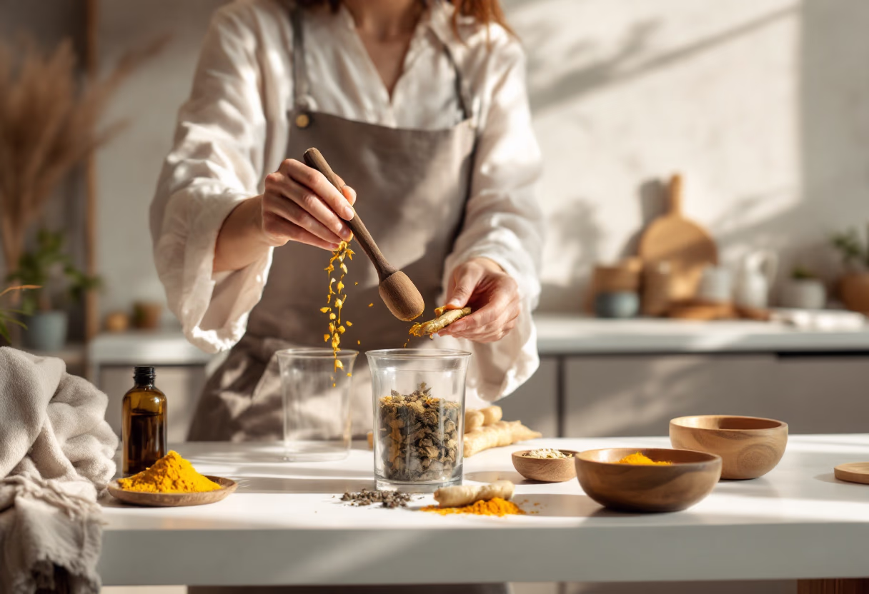 image of an acupuncturist preparing herbal remedies