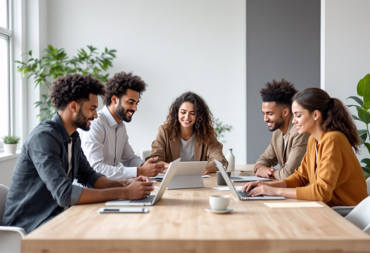 individuals using real estate tech in an office setting