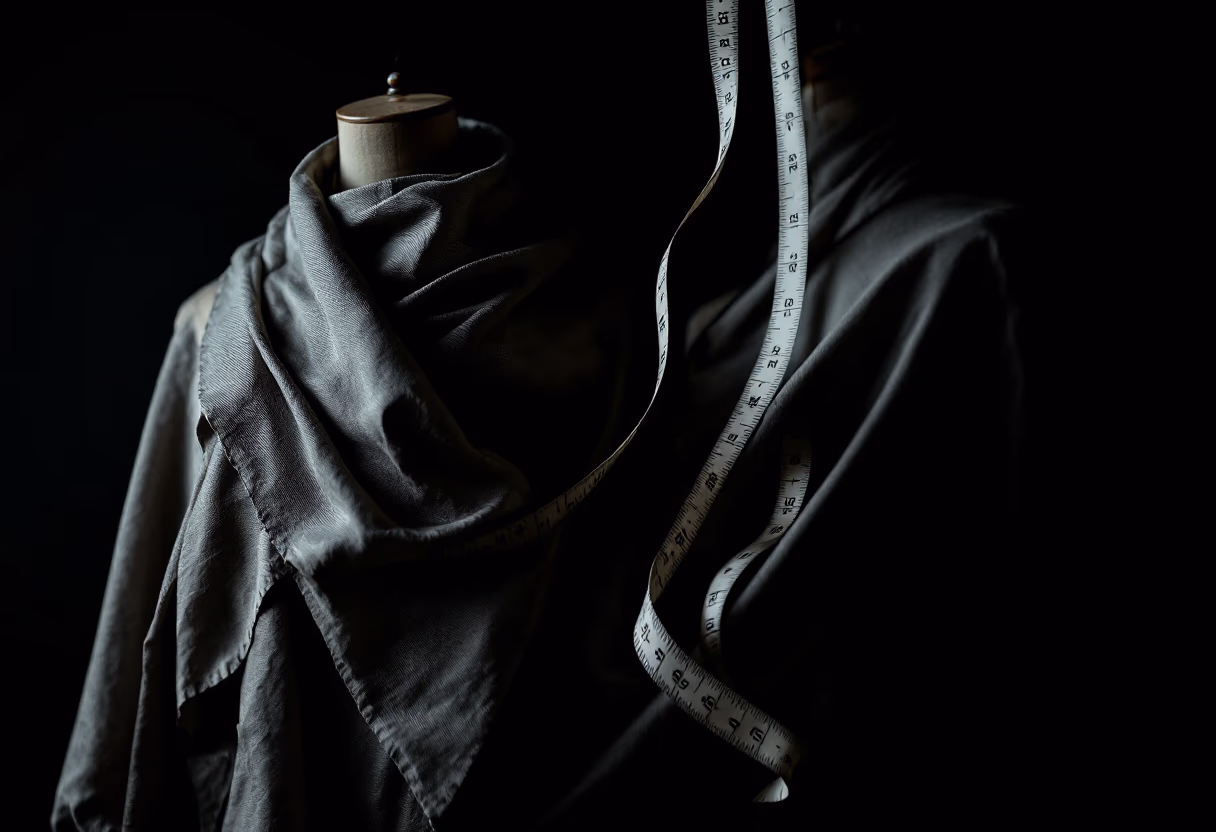 fabric draped over a mannequin with measuring tape