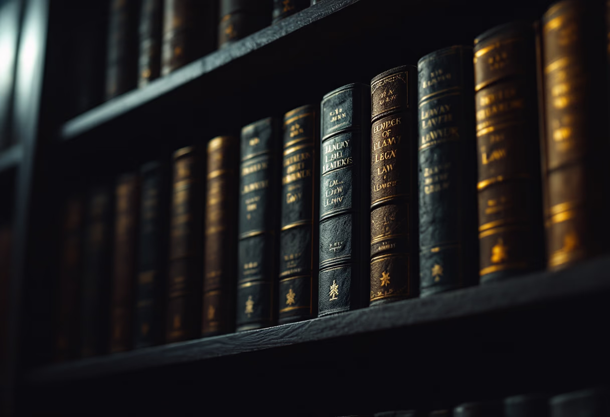 image of bookshelves with legal books (for a legal tech)