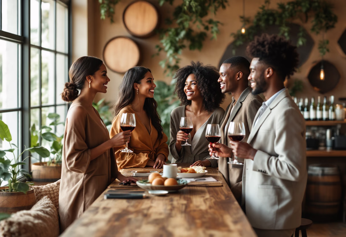 image of visitors enjoying wine tasting at a winery