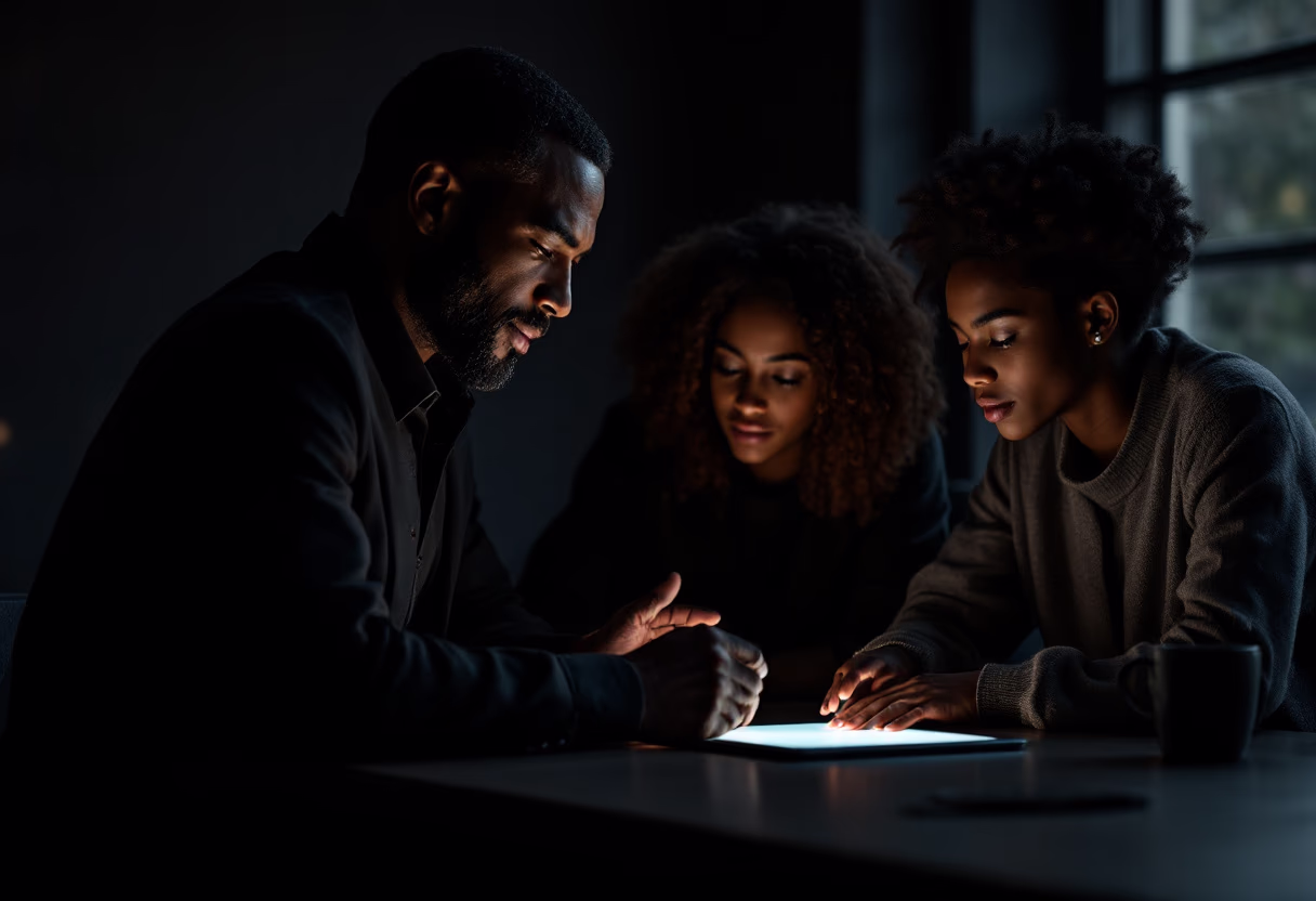 image of a teacher interacting with students using digital tools (for a edtech)