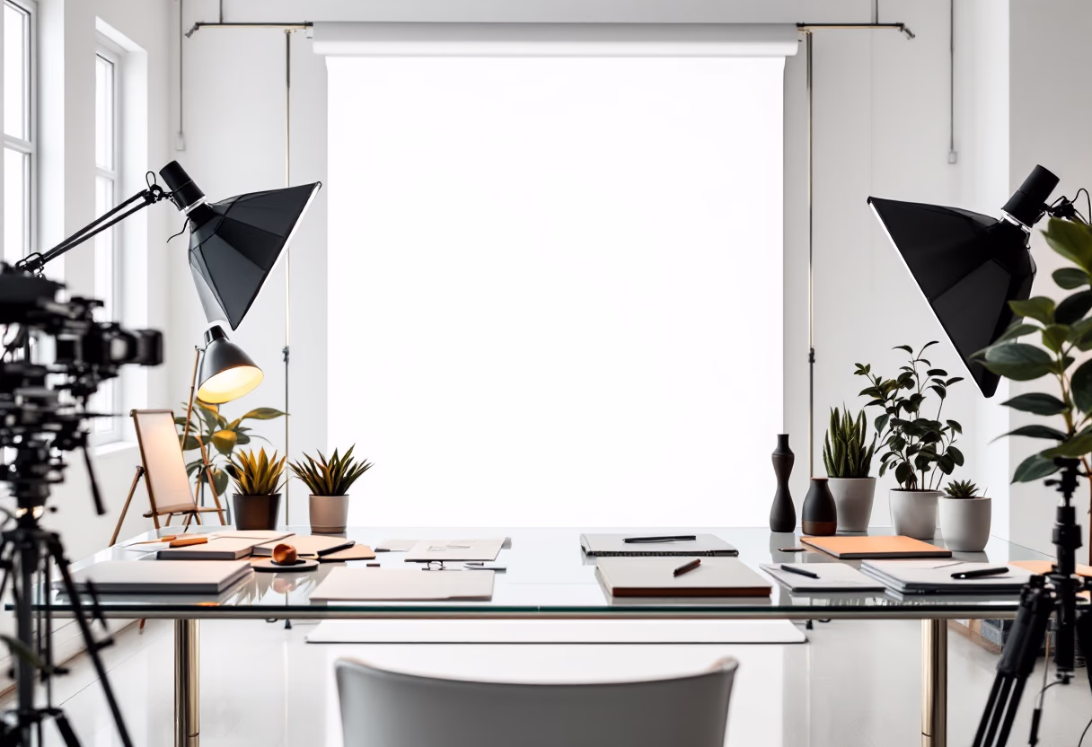 [background image] image of office workspace with desks (for a film production company)