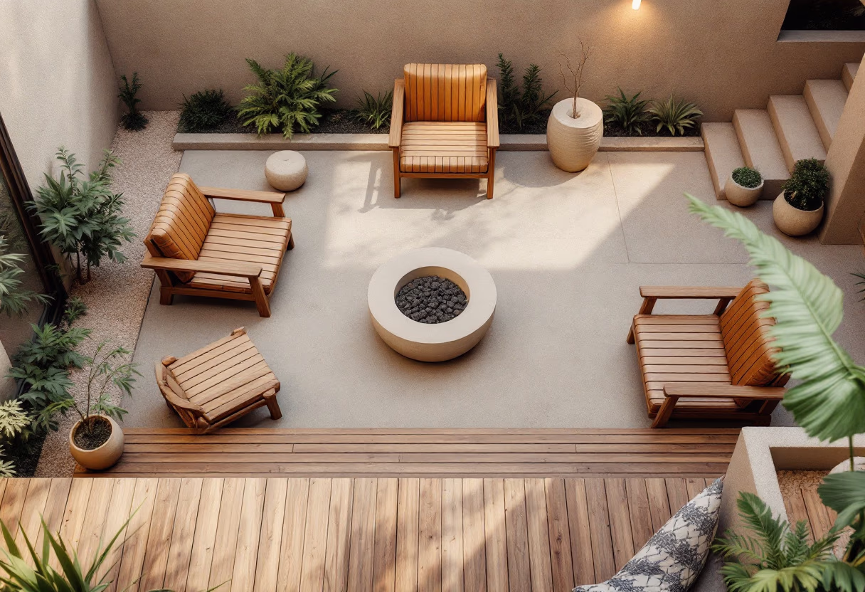 modern patio with handcrafted elements for a landscaping service