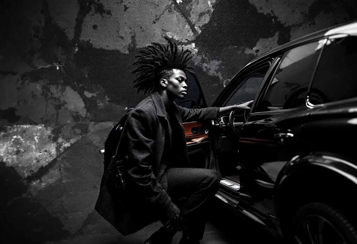 image of a person stepping into a luxury vehicle