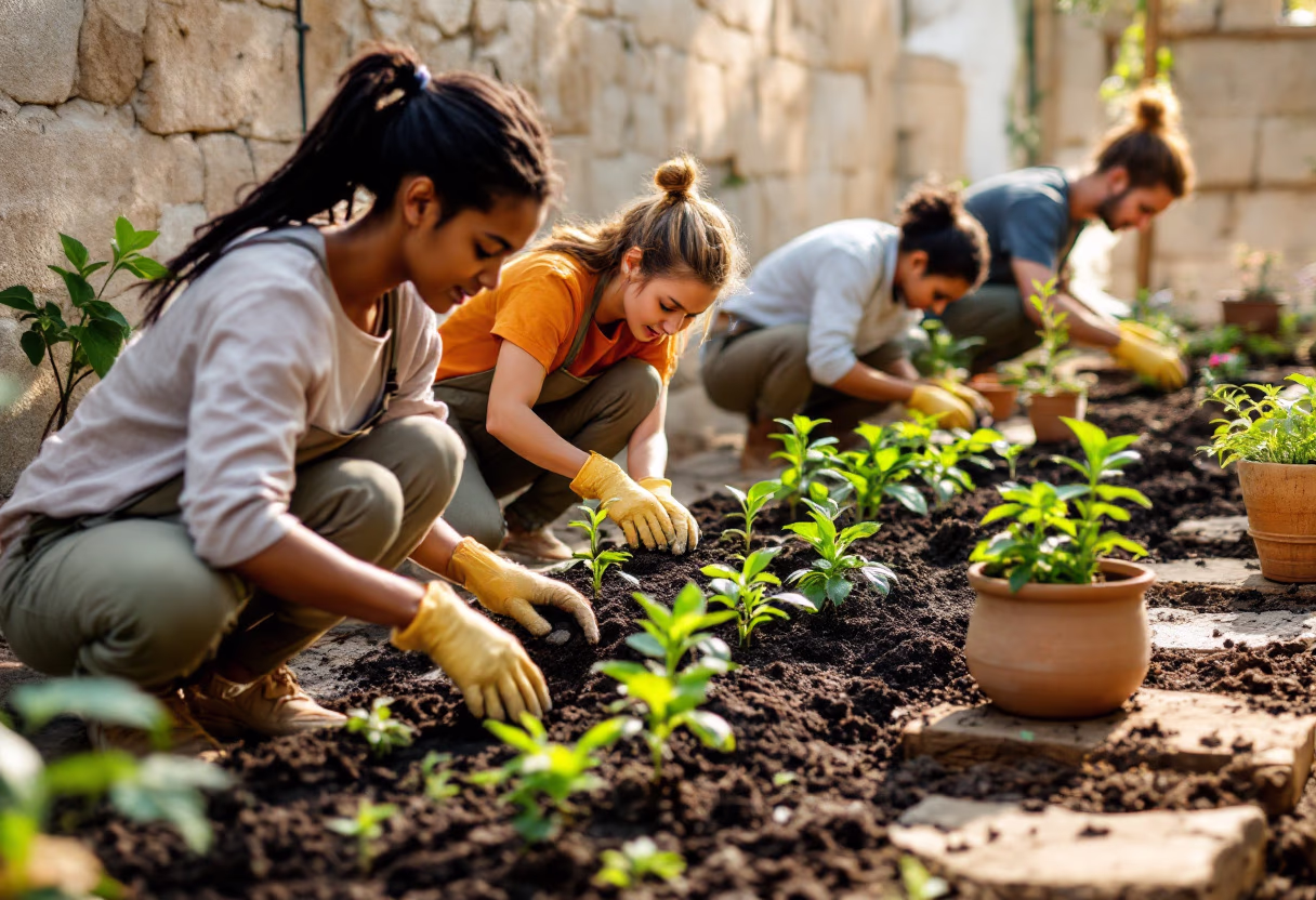 volunteer activities in a community garden