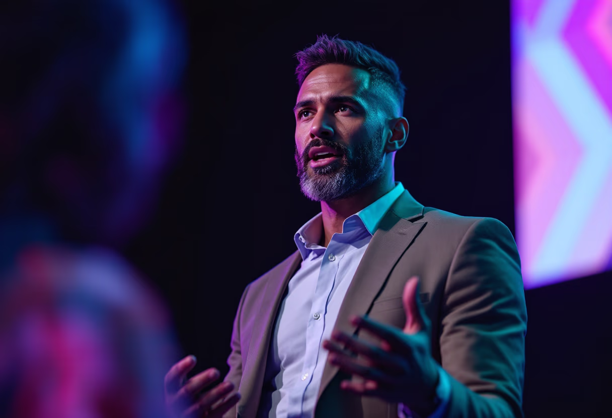 image of guest speaker at a conference (for a legal tech)