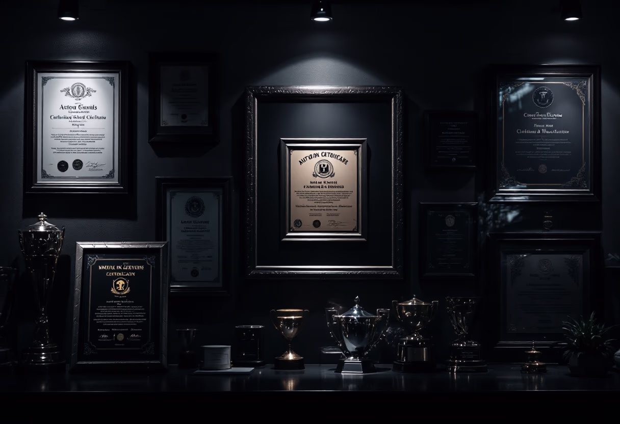 image of awards and certifications displayed (for an automotive service)